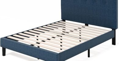 Upholstered Button-Detailed Platform Bed with Wooden Slat Support in Dark Grey