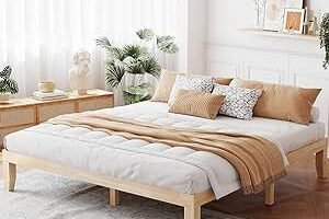 The headboard and footboard are included in a massive wood platform bed frame.